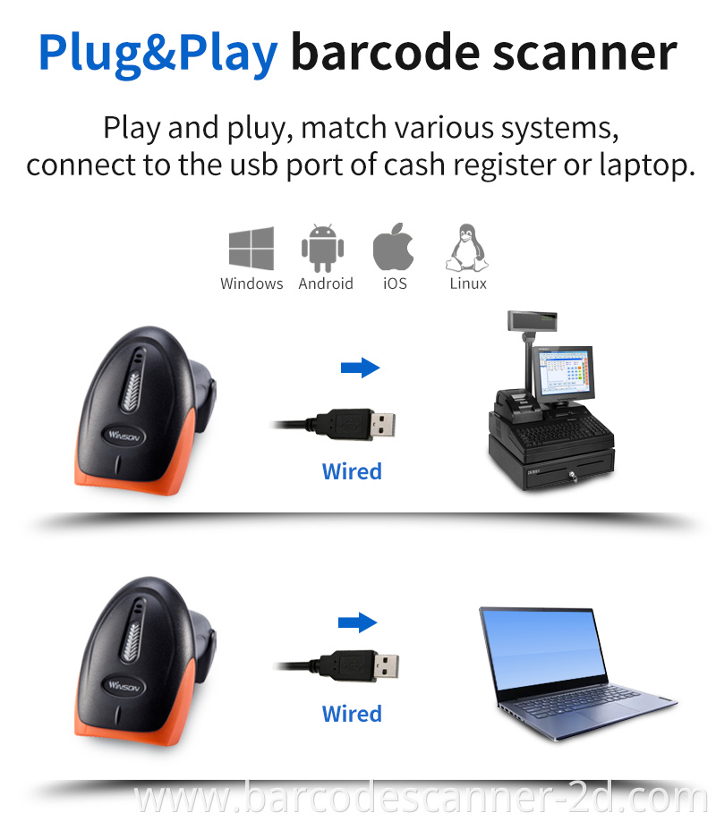 Stock Scanners 1D CCD Barcode Scanner with Stand 